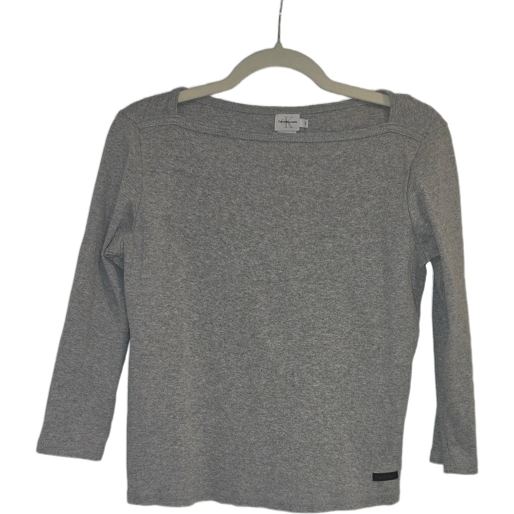 Calvin Klein Jeans Gray Boat Neck Long Sleeve Ribbed Top Small
